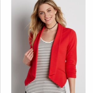 textured red blazer